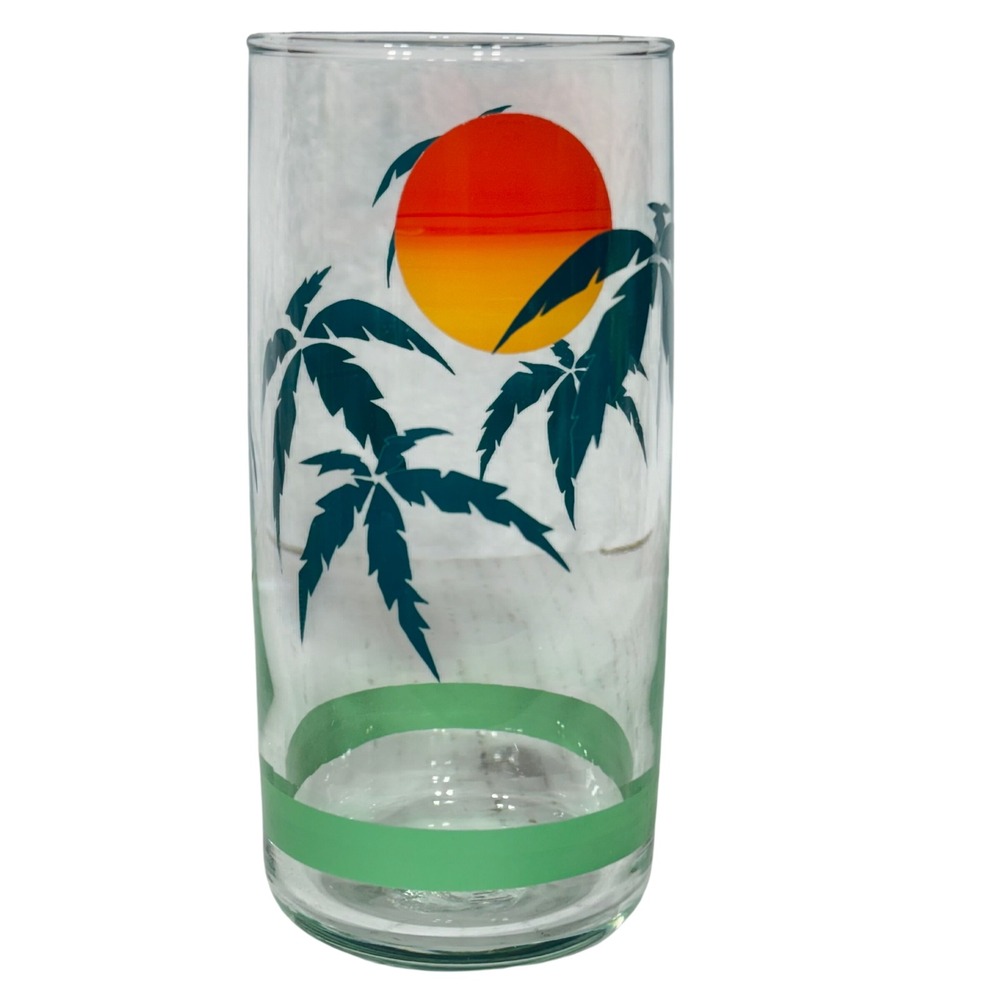 Unbranded Vintage Palm Tree Sunset‎ Highball Glass Tropical Barware Clear Multi